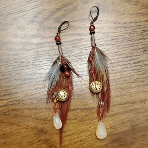 Handmade feather and citrine earrings